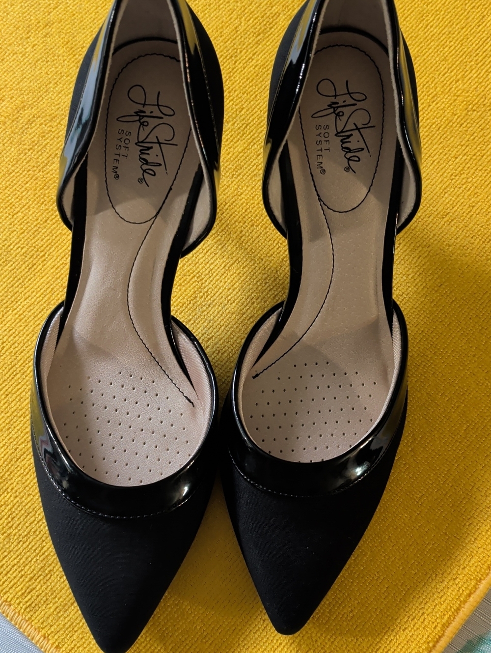 Life Stride Black Pointed D'Orsay Flats with Patent Trim